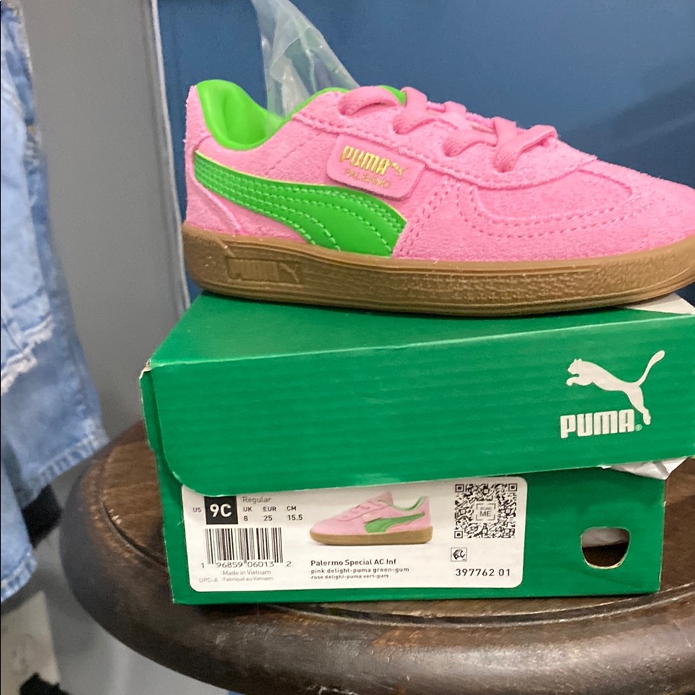 PUMA Kids Pink and Green Sneakers